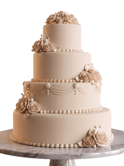 A handcrafted cream birthday cake with floral details